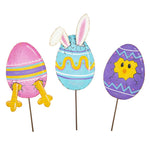 Egg Hatchlings Stakes - Set Of Three Stakes 9 Inch, Metal - Easter Bunny Chick Yard Decor E22026 (54639)