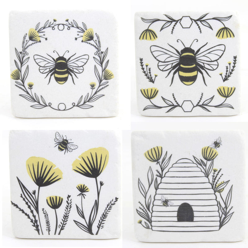 (54643) Tabletop Bee & Floral Coasters, 4.00 Inch, Flowers Beehive Queen Cb175338