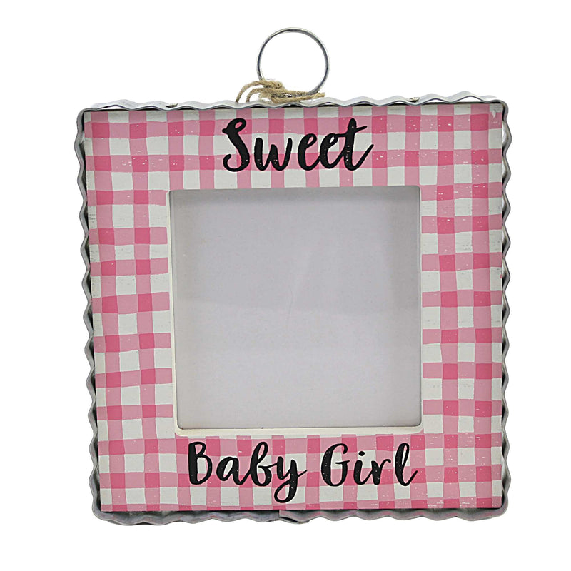 Round Top Collection Baby Girl Photo Frame Wood Pink Gingham Plaid Y22027 (54682)