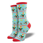 Garden Gnomes - 1 Pair Of Socks 14 Inch, Cotton - Womens Crew Yard Spring Floral Wnc2591 (54711)