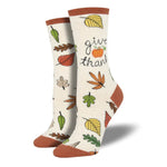 Ivory Give Thanks - 1 Pair Of Socks 14 Inch, Cotton - Womens Crew Fall Thanksgiving Wnc1877 (54714)