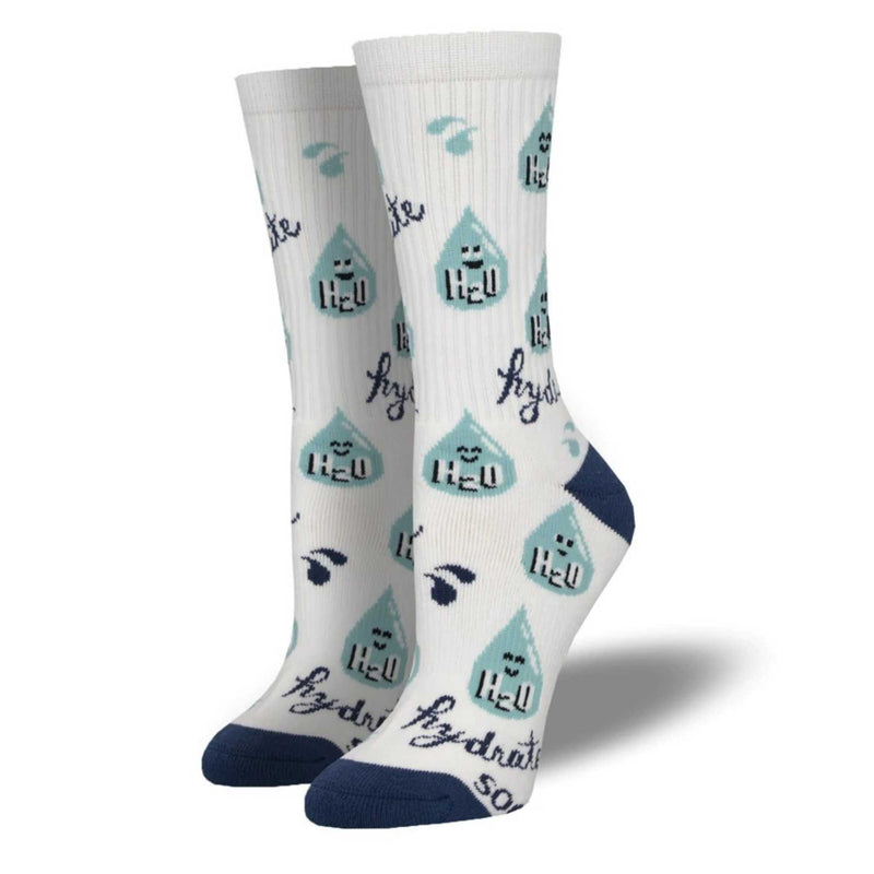 Stay Hydrated - 1 Pair Of Socks 14 Inch, Cotton - Women Crew Water H2o Drip Anc2669swhi (54722)