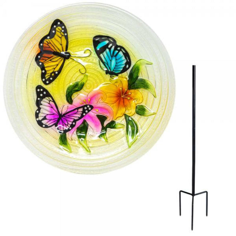 Home & Garden Butterfly Trio Birdbath Glass Staked Flowers Se5019 (54865)