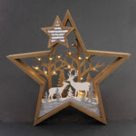 Christmas Star With Deer Scene Wood Lighted Led Winter 134214 (54890)