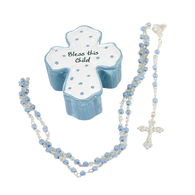 Roman Bless Boy Box - One Lidded Box Containing A Rosary 1 Inch, Polyresin - Rosary Cross 22328 (54928)