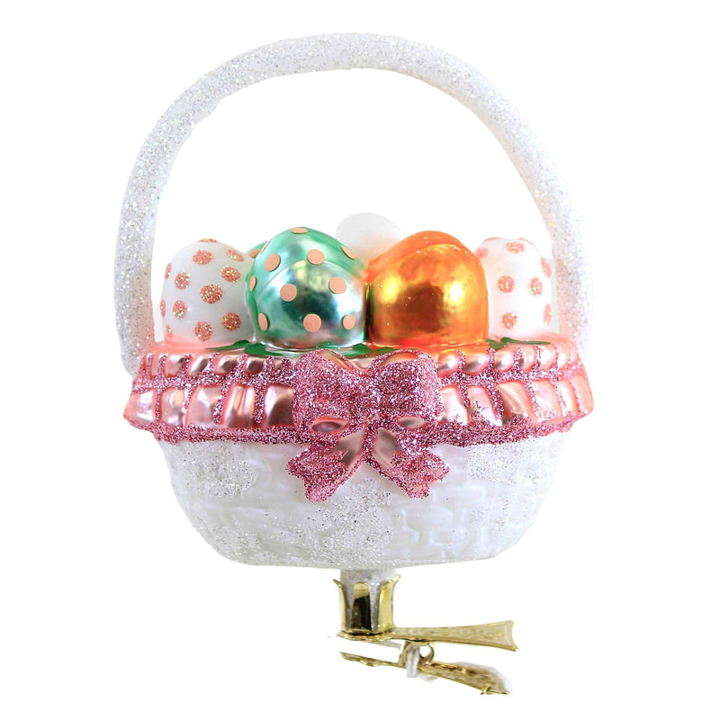 White Easter Basket Clip On - 1 Glass Ornament 4.5 Inch, Glass - Ornament Decorated Egg Spring 21386 (54933)
