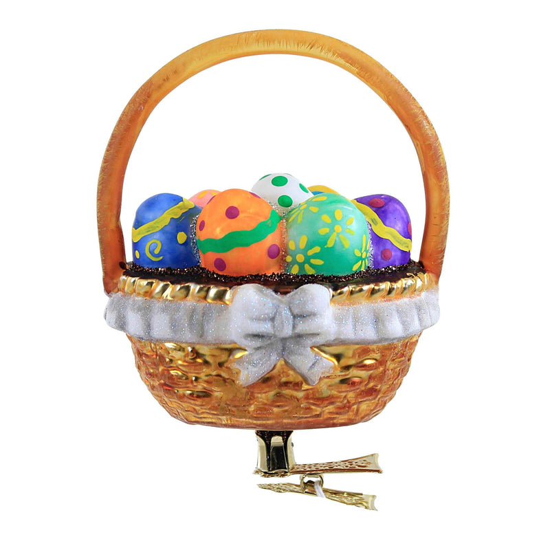 Brown Clip On Easter Basket - 1 Glass Ornament 4.5 Inch, Glass - Ornament Decorated Eggs Spring 21390 (54934)