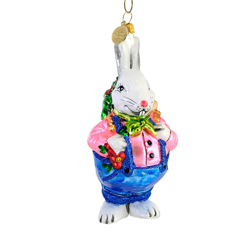 Traveling Easter Bunny - 1 Glass Ornament 5.5 Inch, Glass - Ornament Spring Buck Tooth 21401 (54935)