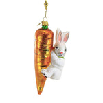 Morawski White Bunny Hanging On Carrot - 1 Glass Ornament 5.25 Inch, Glass - Ornament Easter Spring Rabbit 21406 (54939)