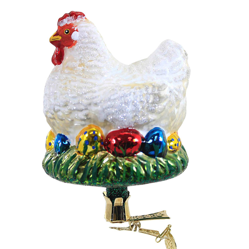 Morawski White Hen And Colored Eggs Glass Ornament Easter Spring Chicken 21395 (54946)
