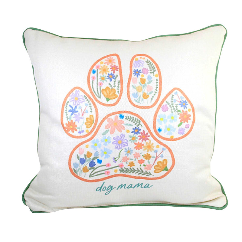 The Little Birdie Dog Mama Pillow - One Pillow 17 Inch, Polyester - Paw Print Floral Txt0843p (55222)