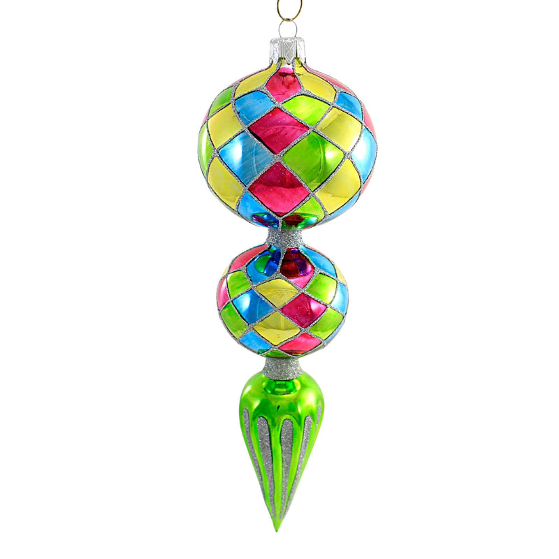 Sbk Gifts Holiday Double Drop W/ Green Flare Ornament Harlequin Design Ball Sbk221003 (55226)