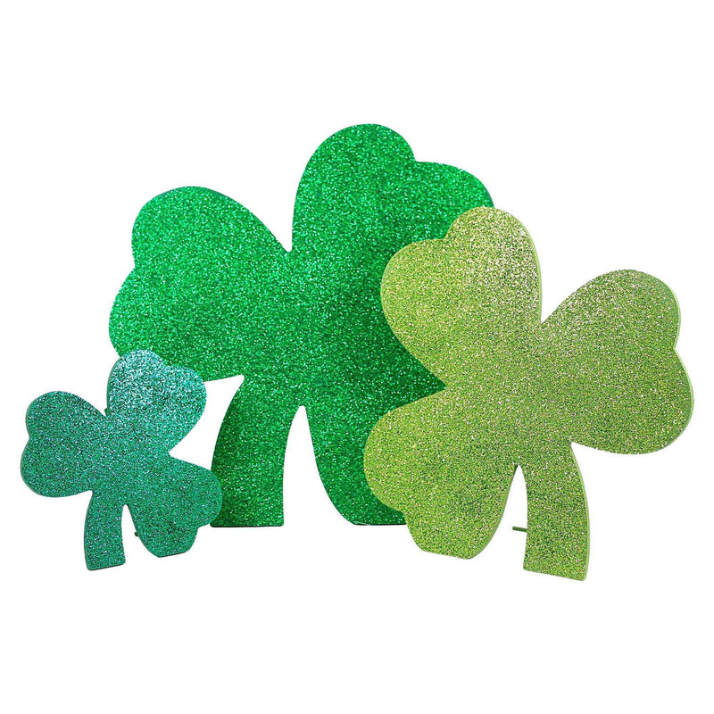 Saint Patricks St Patrick's Standing Shamrocks Mdf Glittered Set/3 Rl1715 (55262)