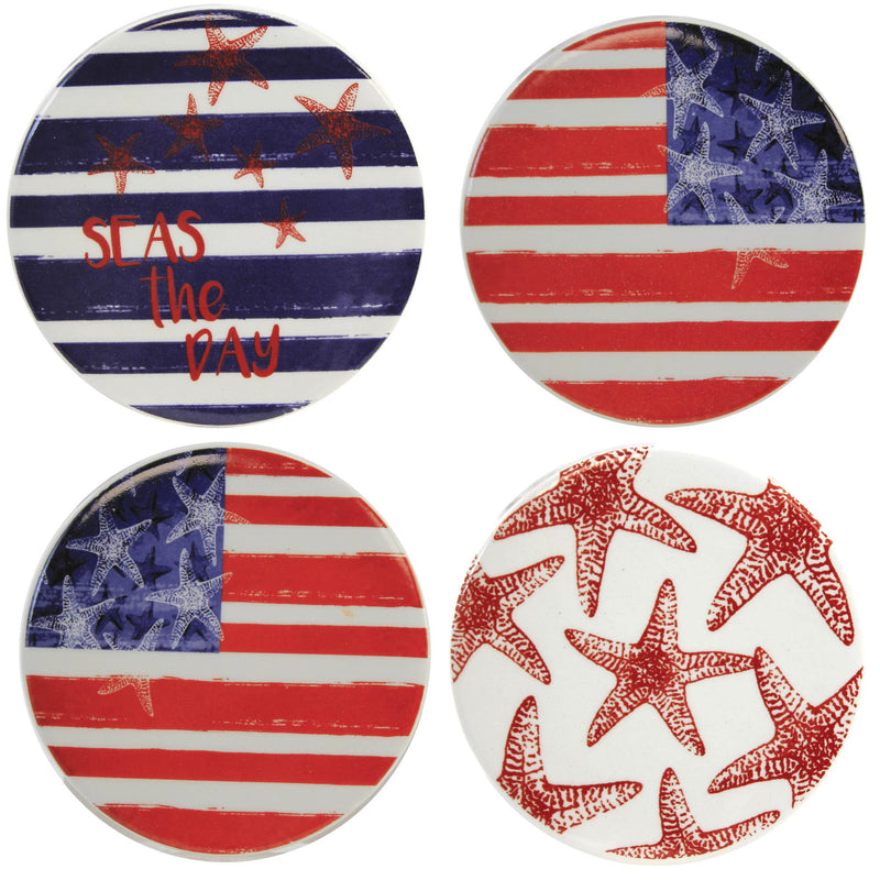 Tabletop Patriotic Coasters Ceramic American Flag Starfish 20882 (55353)