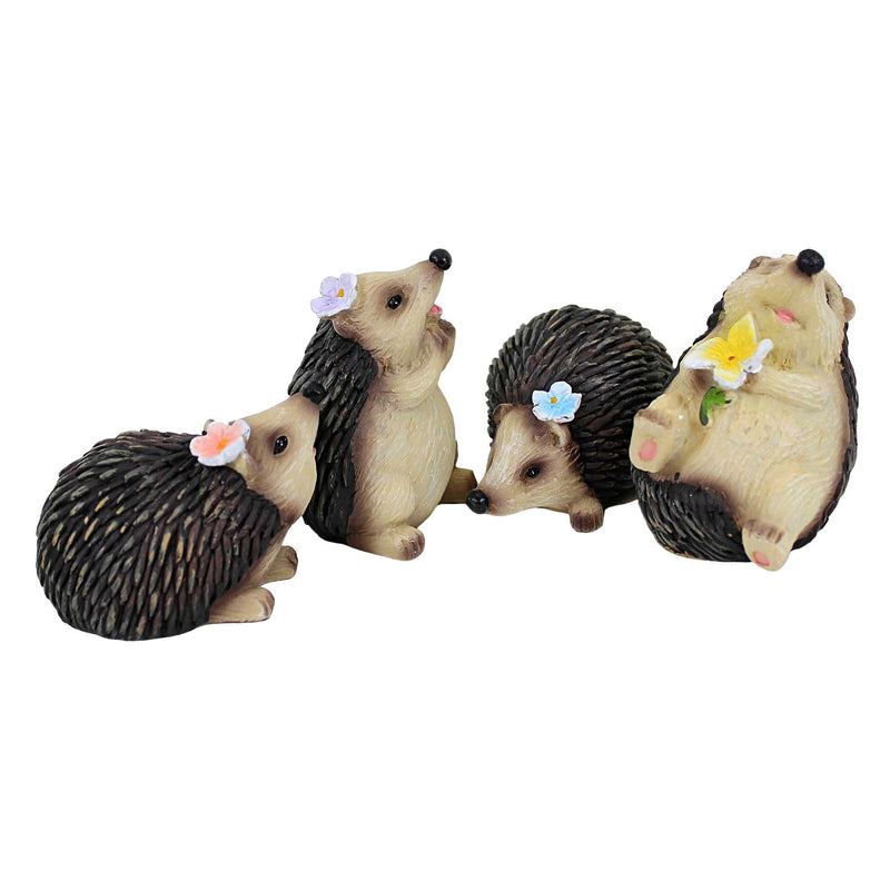 Hedgehog With Flower - Four Hedgehog Figurines 2.75 Inch, Polyresin - Figurine Floral Spiny A5617 (55486)