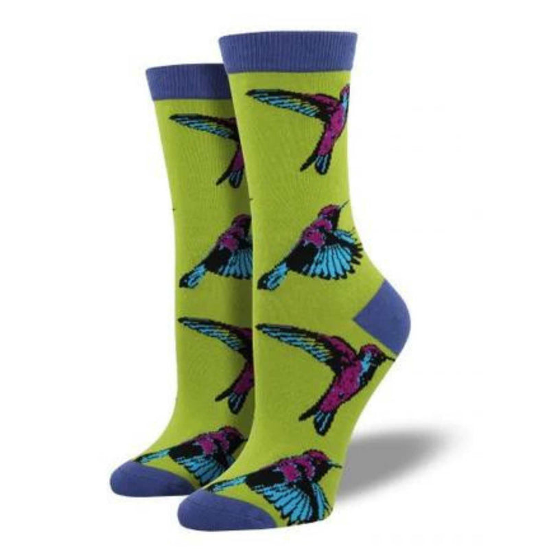 Hummingbirds - One Pair Socks 14 Inch, Bamboo - Citron Graphic Crew Wbn556ctn (55494)