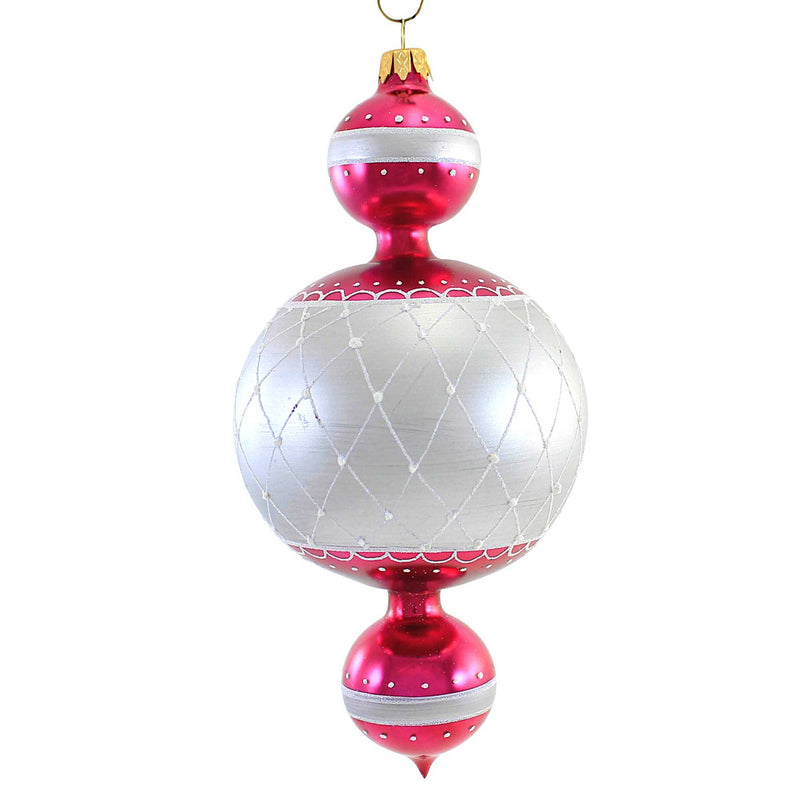 Fuchsia & Silver 3 Ball Pendent - 1 Glass Ornament 8 Inch, Glass - Ornament Lattice Diamond Sbk221033 (55611)