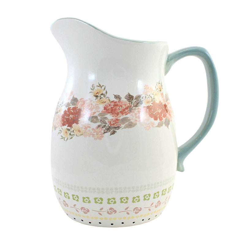 Tabletop Cottage Floral Pitcher Dolomite Roses Flowers A7128 (55614)