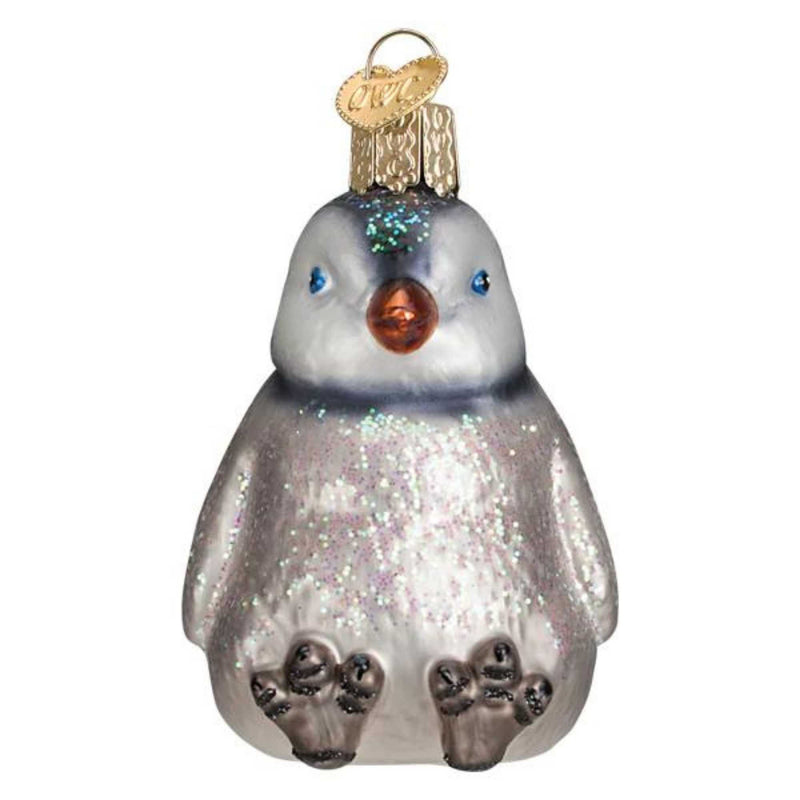 Old World Christmas 3.0 Inches Tall Sitting Penguin Chick Glass Ornament Birds Snow Ice 16143 (55785)