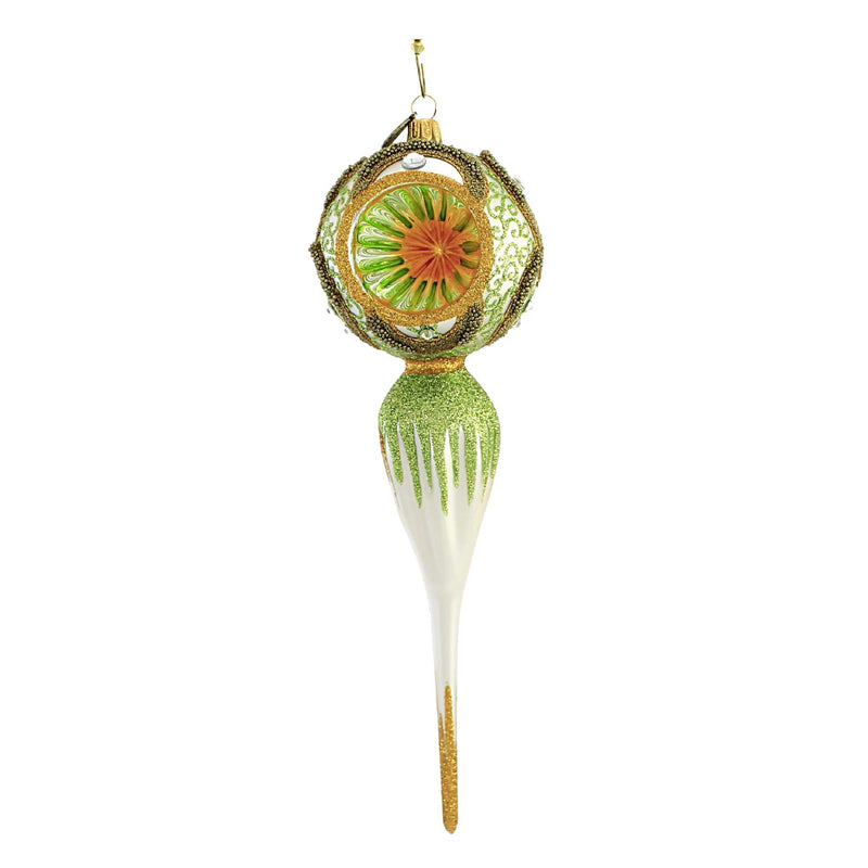 Green & Gold Reflector Drop - 1 Glass Ornament 9.5 Inch, Glass - Ornament Single Ball Sunburst 2022-262 (55950)