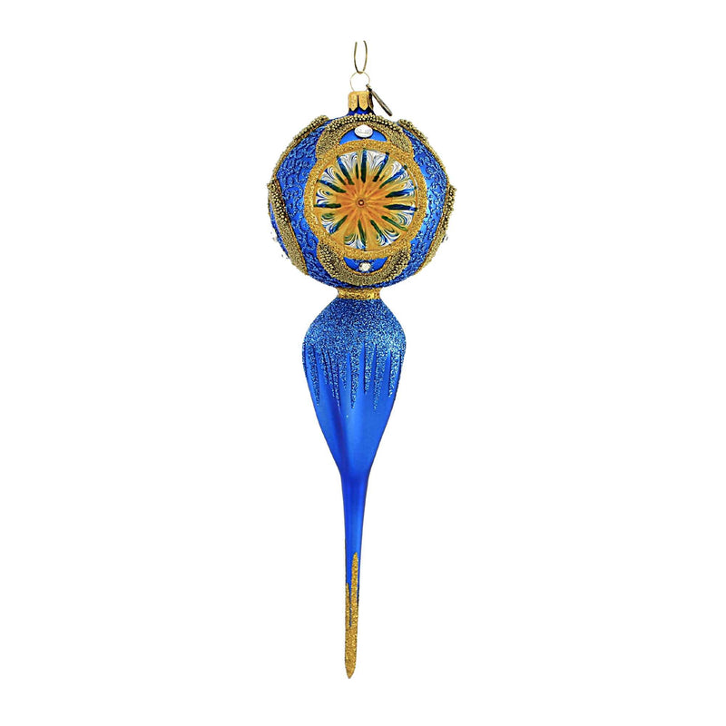 Blue & Gold Reflector Drop - 1 Glass Ornament 9.5 Inch, Glass - Ornament Single Ball Sunburst 2022-264 (55952)