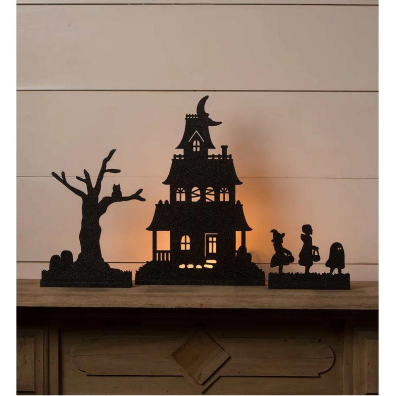 Halloween Village Silhouette Mdf Haunted House Treaters Tree Rl0842 (55967)