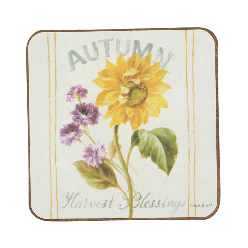 Tabletop Sunflower  Patch Coaster Set/4 Cork Autumn Harvest C46016021 (56086)
