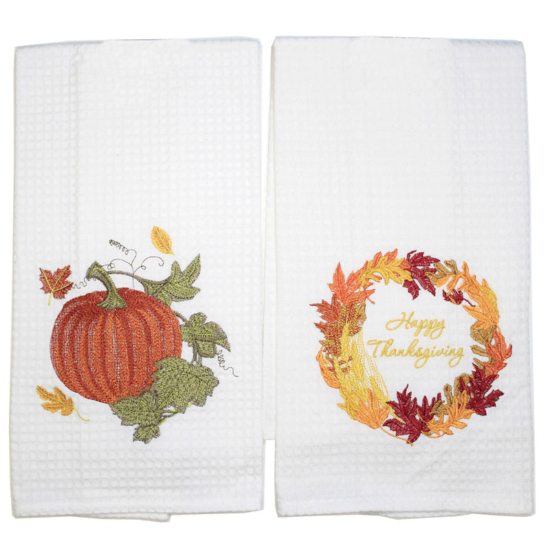 Decorative Towel Red Autumn Thanksgiving Wreath Fall Leaves Pumpkin C86100776-74 (56093)