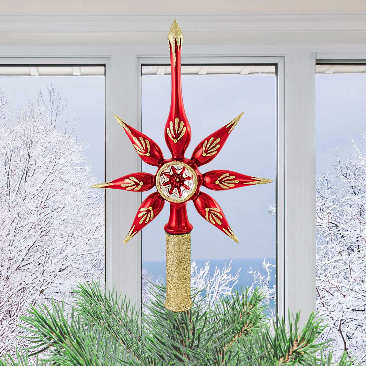 Blubom Red Reflector Star Tree Topper - - SBKGifts.com