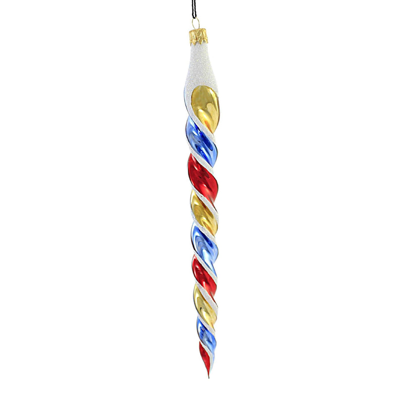 3 Red, Blue, Gold Twist Icicles - 3 Glass Ornaments 8 Inch, Glass - Ornaments Patriotic 3 Pc Set Sbk221049 (56147)