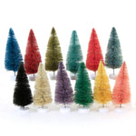 Cody Foster Large Brights Trees Set 12 - 12 Bottle Brush Trees 4 Inch, Plastic - Christmas Easter Bottle Brush Village Decor Decorate Rainbow Ms436l (56212)