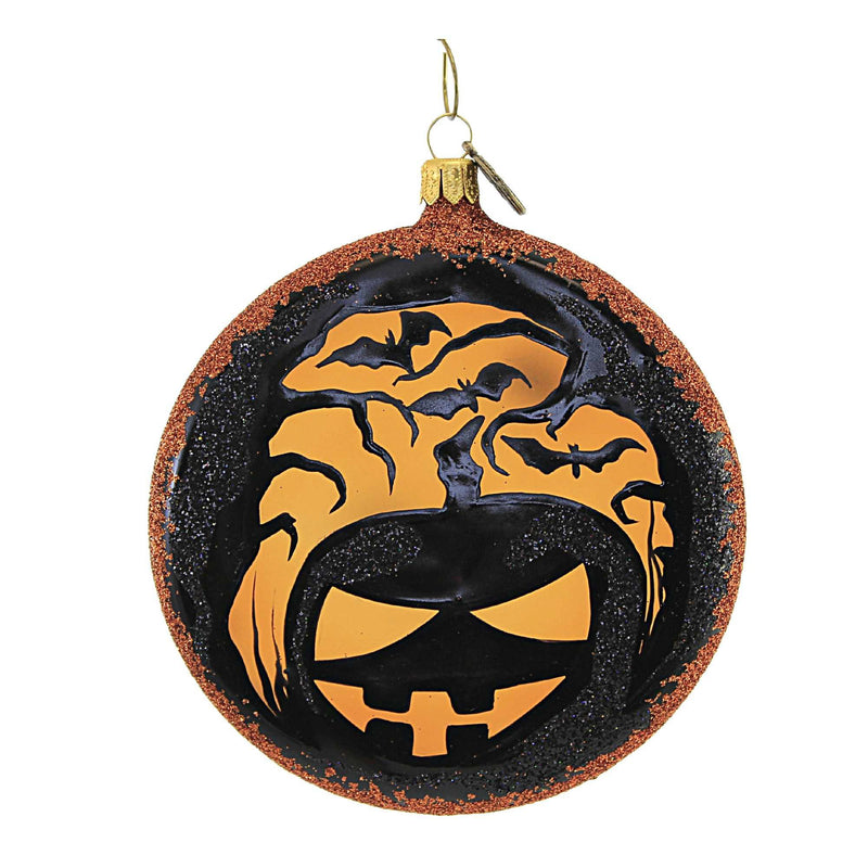 Jack-O-Lantern & Bat Disc - 1 Glass Ornament 4 Inch, Glass - Ornament Translucent Halloween 2022122 (56244)