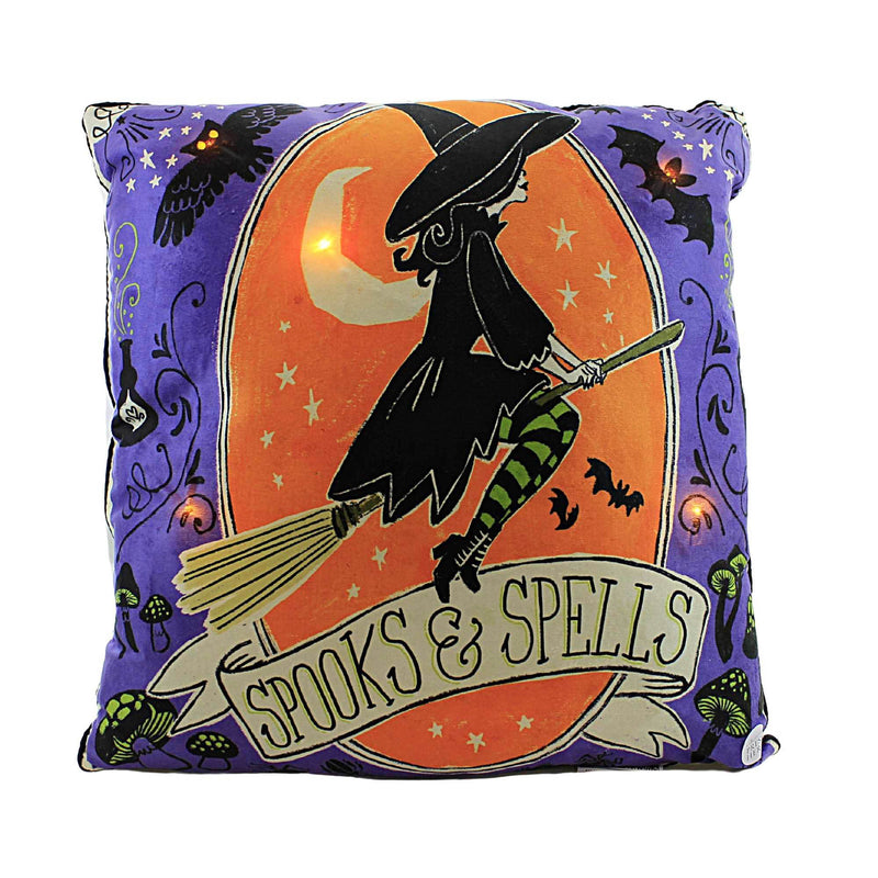 C & F Spooks  Spells Witch Led Pillow - One Pillow 18 Inch, Polyester - Night Broom Ride C86144192 (56275)