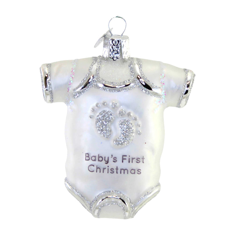 Old World Christmas Baby Onesie White Glass Ornament Baby's  First 32340 (56279)