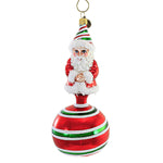 Peppermint Stripe Santa On Ball - 1 Glass Ornament 6.25 Inch, Glass - Ornament Christmas Candy Cane 202279 (56350)