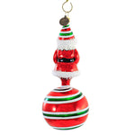 Blu Bom Peppermint Stripe Santa On Ball - - SBKGifts.com
