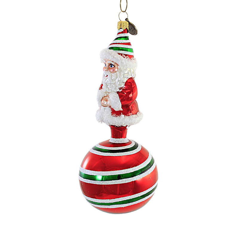 Blu Bom Peppermint Stripe Santa On Ball - - SBKGifts.com