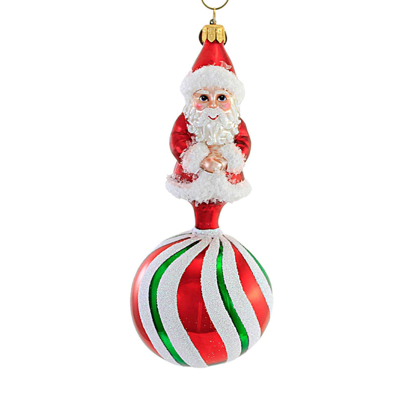 Blu Bom Peppermint Swirl Santa On Ball Ornament Christmas Candy Cane 202280 (56351)