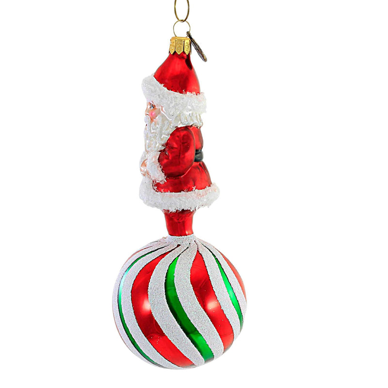 Blu Bom Peppermint Swirl Santa On Ball - - SBKGifts.com