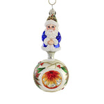 Santa On Poinsettia Reflector - 1 Glass Ornament 6.25 Inch, Glass - Ornament Ball Christmas 202277 (56352)