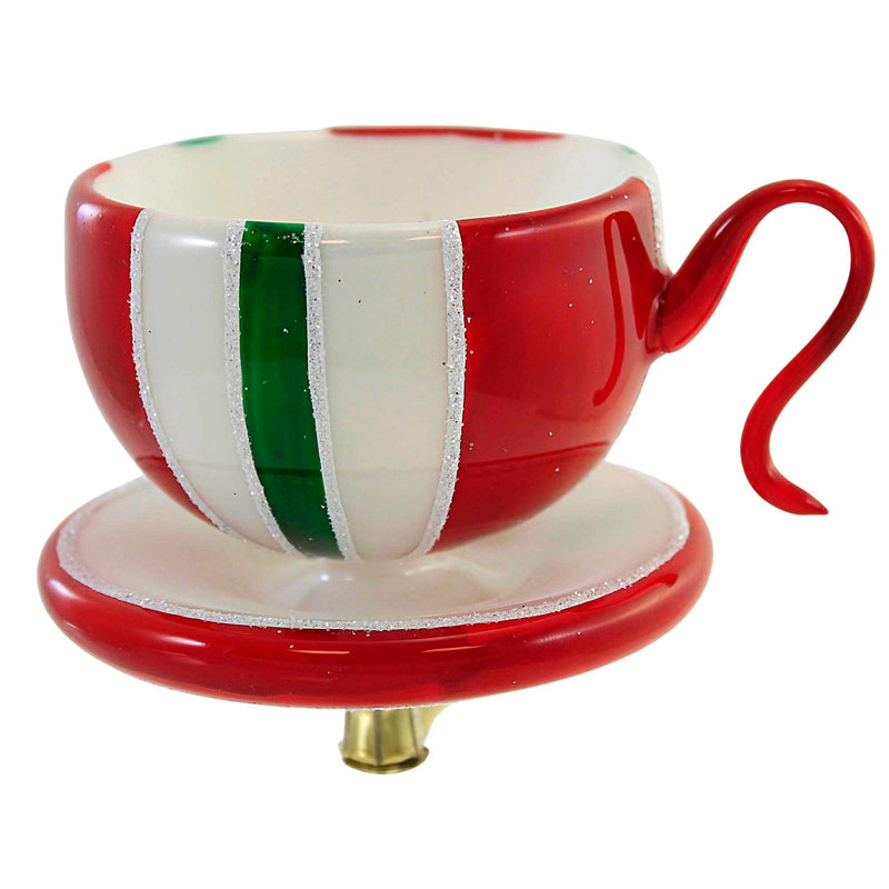 Christmas Striped Teacup - 1 Glass Ornament 3 Inch, Glass - Clip On Ornament Christmas 2022169 (56362)