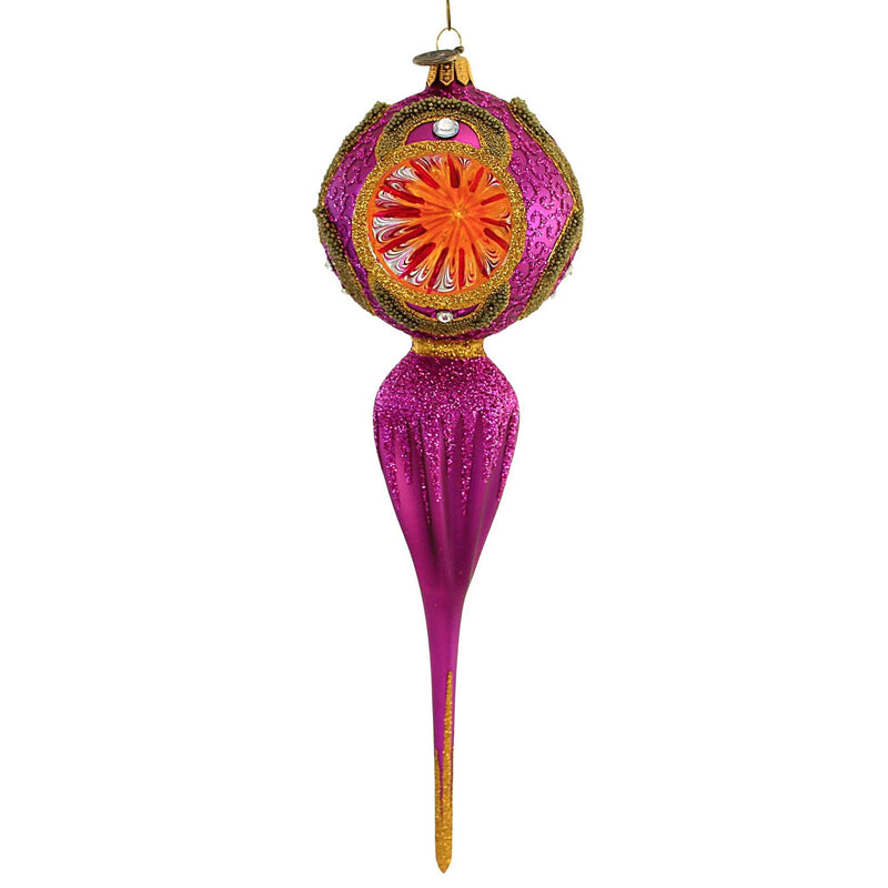 Fuchsia & Gold Reflector Drop - 1 Glass Ornament 9.5 Inch, Glass - Ornament Single Ball Sunburst 2022263 (56365)