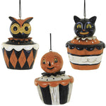 Holiday Ornament Halloween Cupcake Polyresin Pumpkin Owl Black Cat J8916 (56457)