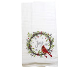 Christmas Joy Cardinal Towel Cotton Wreath Embroidered C861002524b (56545)
