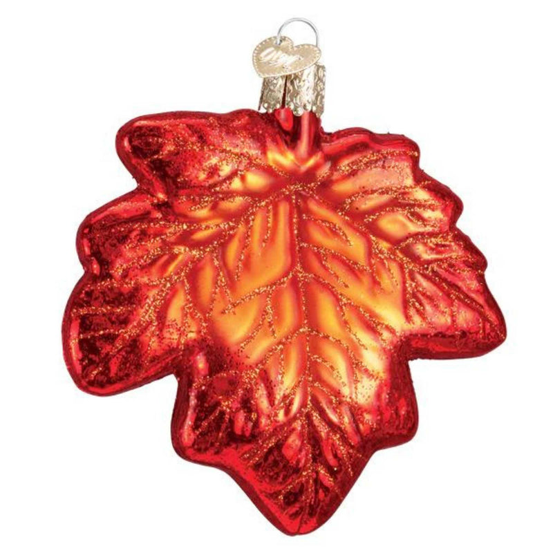 Old World Christmas Red Maple Leaf Glass Autumn Ornament 48045 (56577)