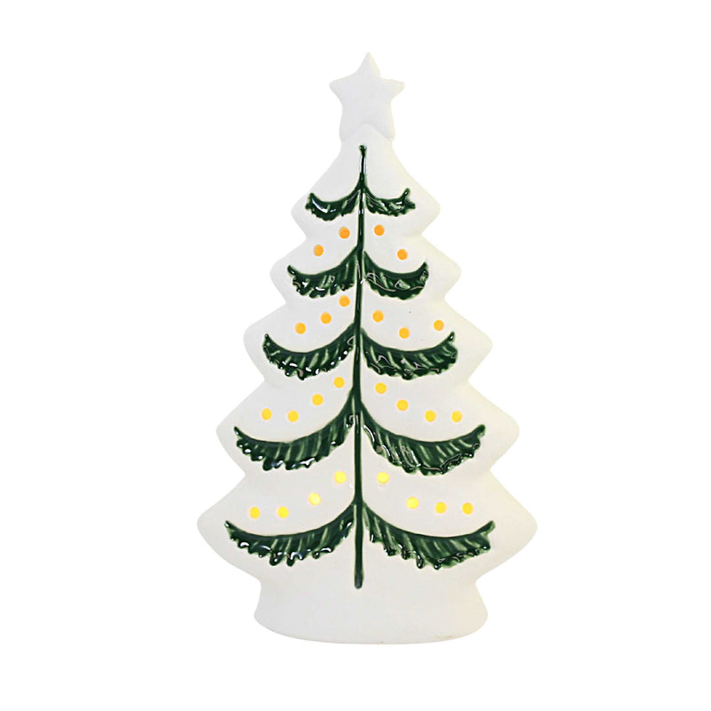 Christmas Cream Holiday Lit Tree Stoneware Green Boughs Star Mx180323 (56586)