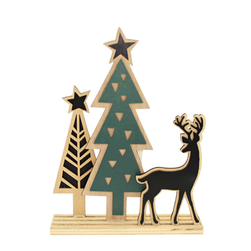 Christmas Deer With Trees Figurine Decor Plywood Laser Cut Wooden Mx180831 (56612)