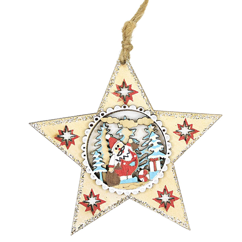Holiday Ornament Star With Winter Scene Santa Snowman Deer Laser Mx181266 (56614)