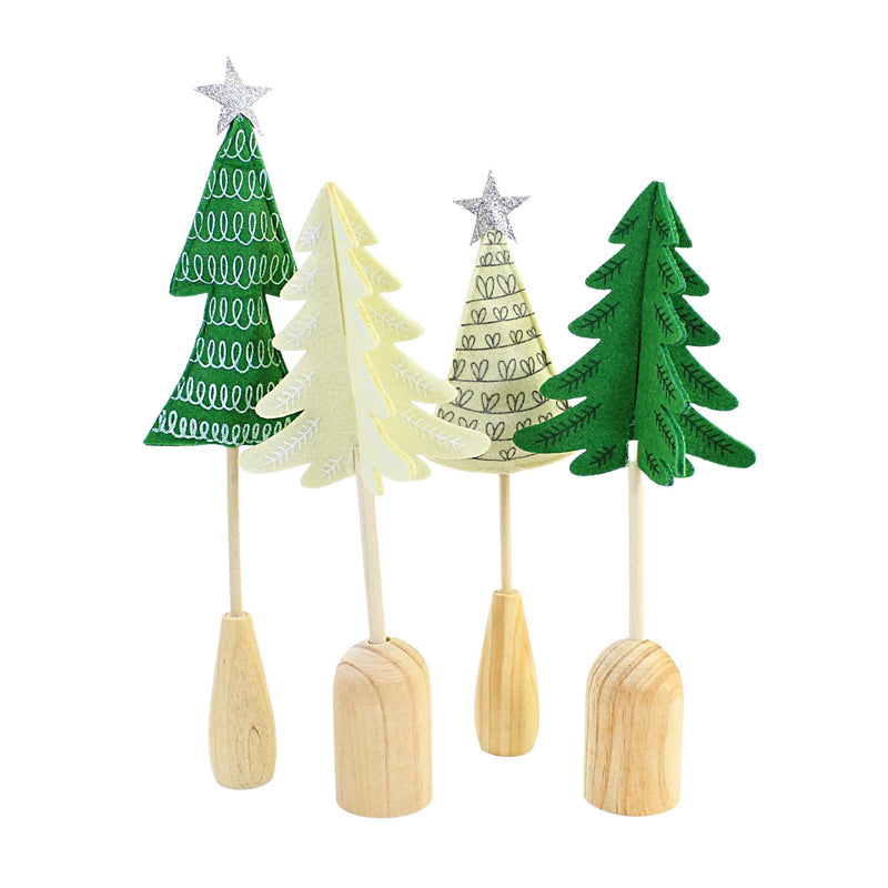 Christmas Felt Holiday Set Of 4 Trees Felt Wood Base Mx180828 (56616)
