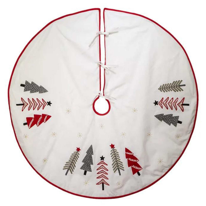 Christmas Red/Gray Trees Tree Skirt Polyester Embroidered Ts0254 (56757)